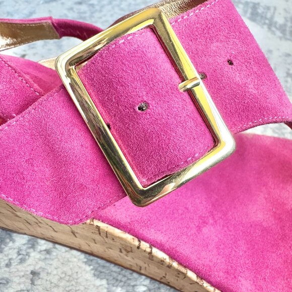 KORS Michael Kors Pink Suede and Cork Platform Sandals - Picture 10 of 12